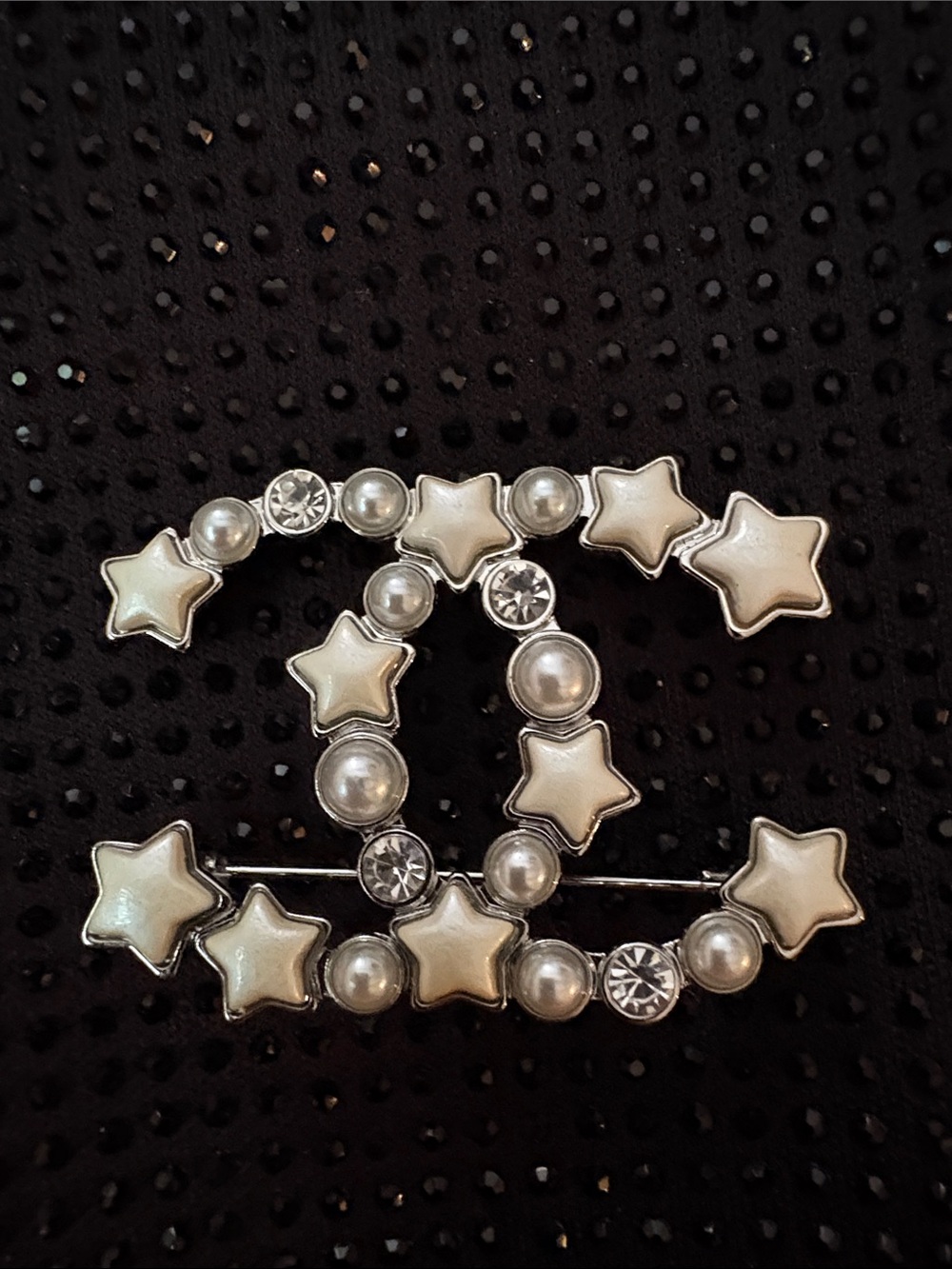 Pearl & Star Logo Brooch in Silver and White